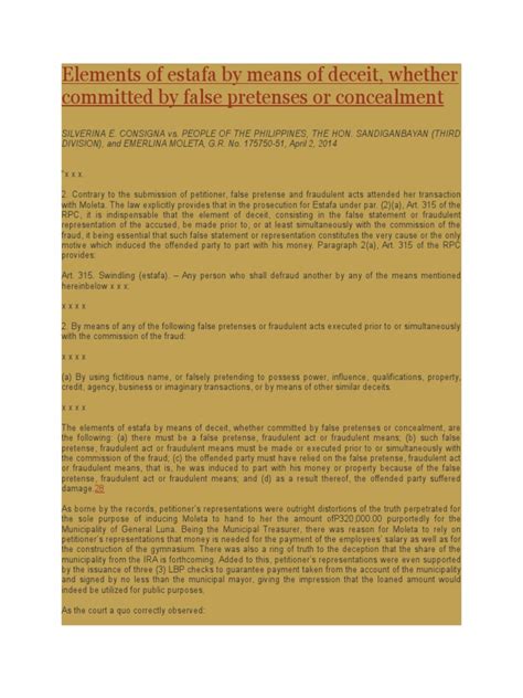 Elements and Penalty of Estafa by Means of Deceit .